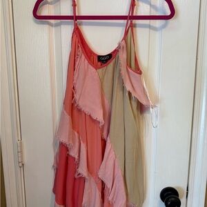 NWOT GIGIO L pit 21 Pink and Cream Women's Tank Top large adjustable straps